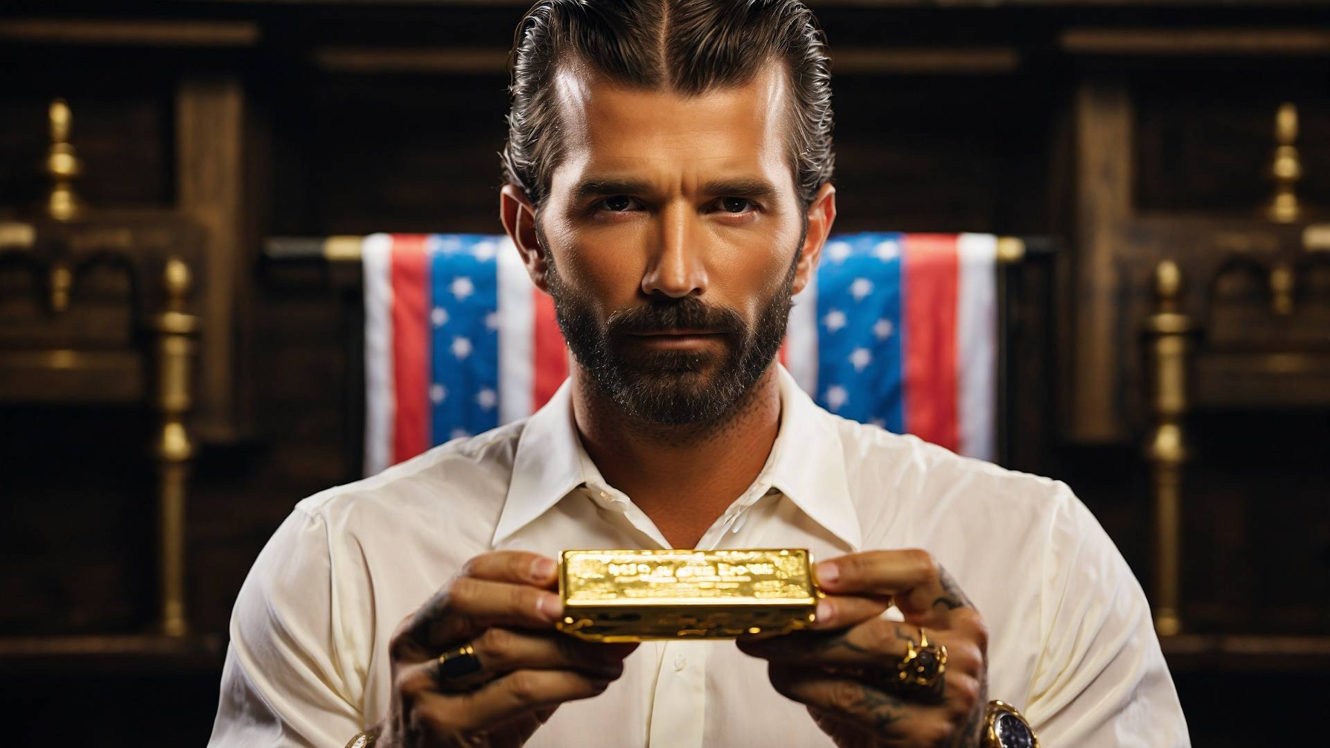 donald Trump Jr holding gold bar